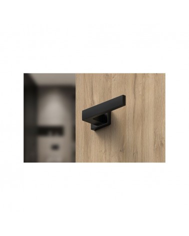 Poignée de porte noire Focus poignée design vue de bas montée sur une porte