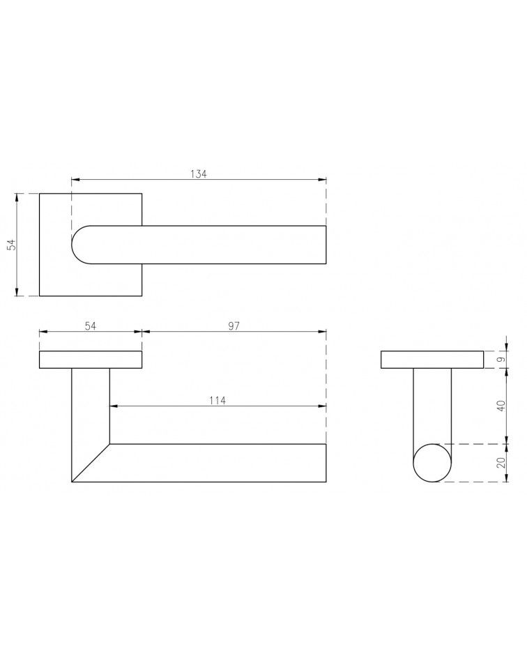 Poignée de porte en inox KVADRAT 1701 avec dimensions