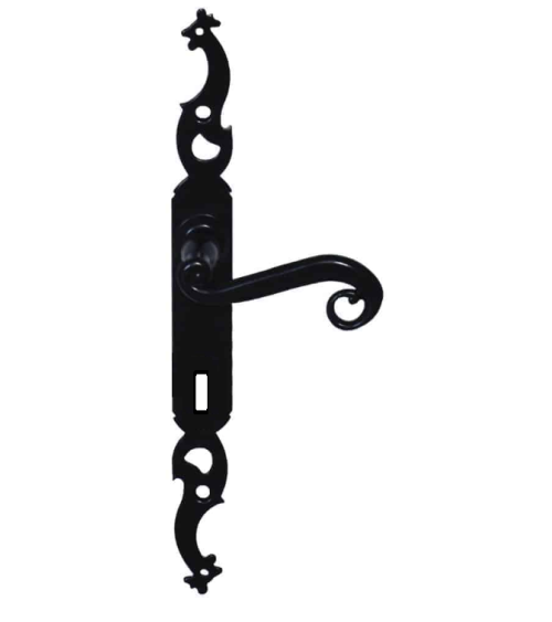 Poignées de portes en fer noire sur plaque longue clef de chambre
