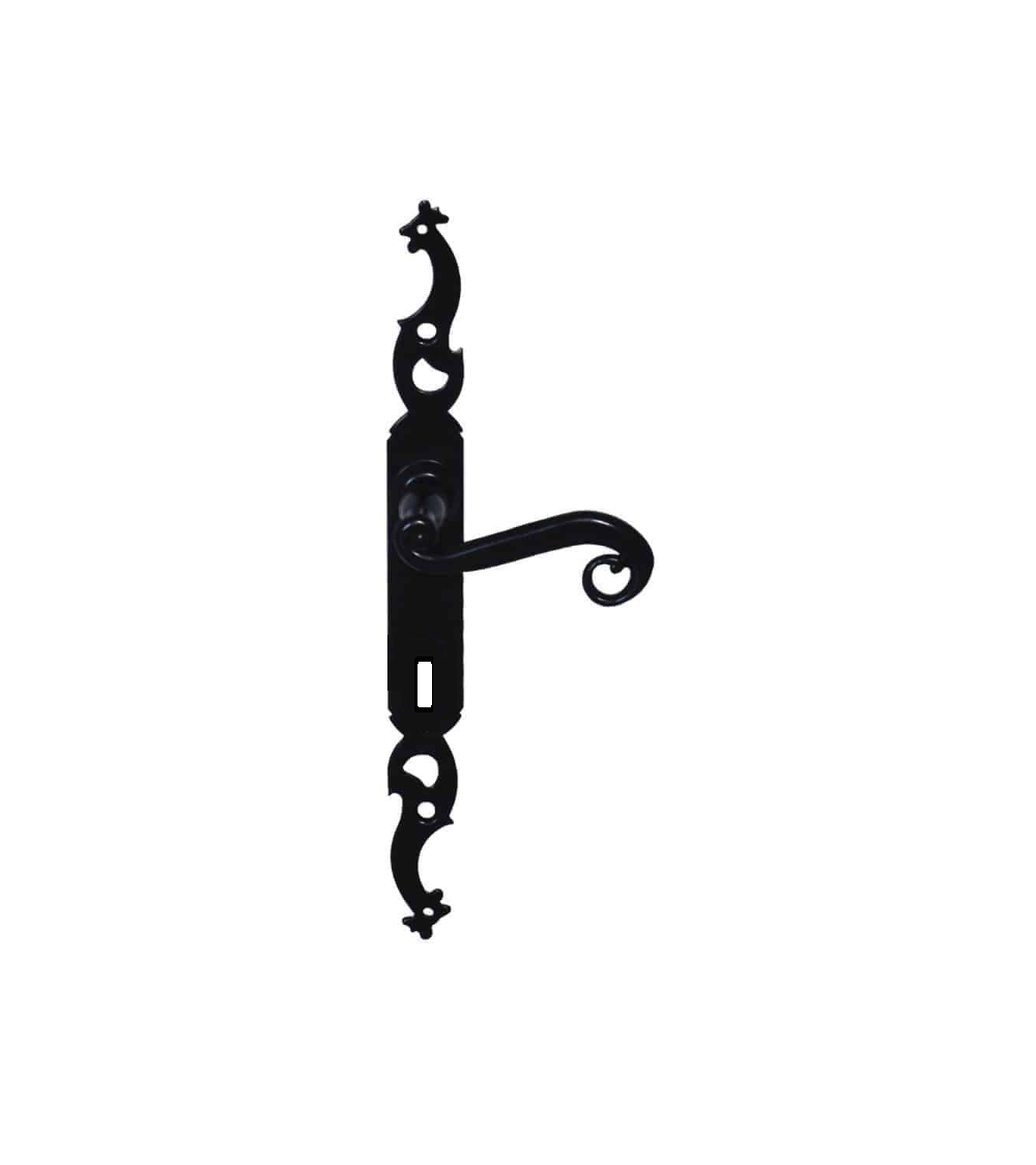 Poignées de portes en fer noire sur plaque longue clef de chambre