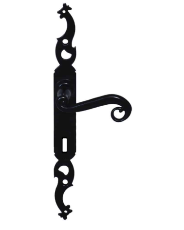 Poignées de portes en fer noire sur plaque longue clef de chambre