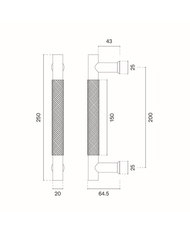 Poignée de tirage simple texturée pour porte  1770 avec dimensions