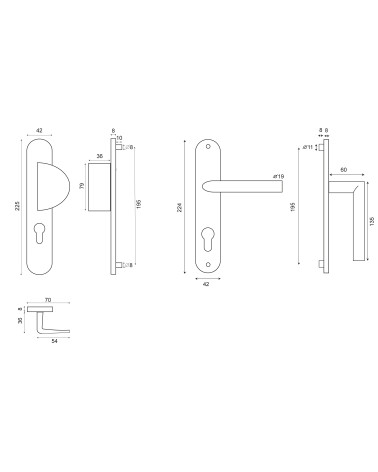 Dessin Ensemble palière Demi Lune / Altesse sur plaque inox