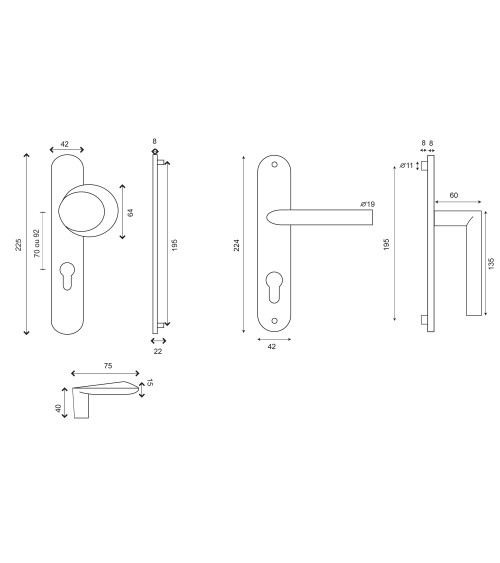 Ensemble palière Amande/Altesse sur plaques mssives inox cylindre