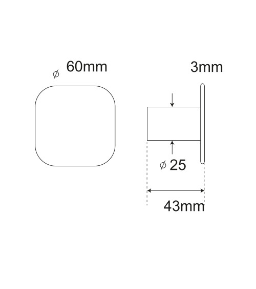 Patère murale carrée fine Inox D.60