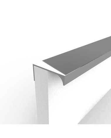 Poignée de meuble chrome poli TERRA poignée design fixée sur le bord d'un panneau blanc