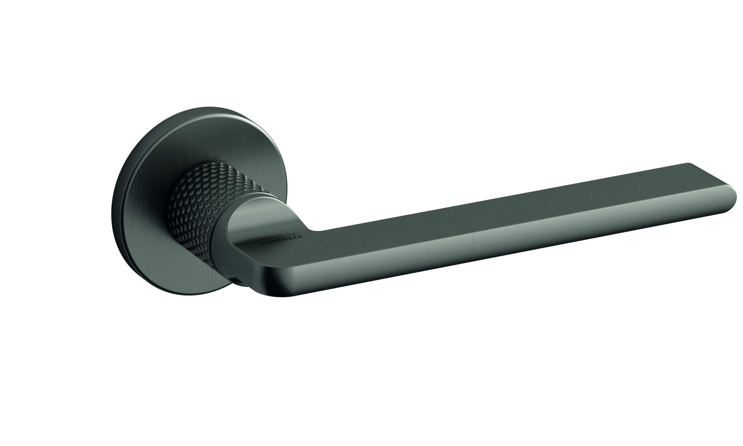 poignée design exceptionnelle sur une plaque ronde en finition canon de fusil et gris antracite