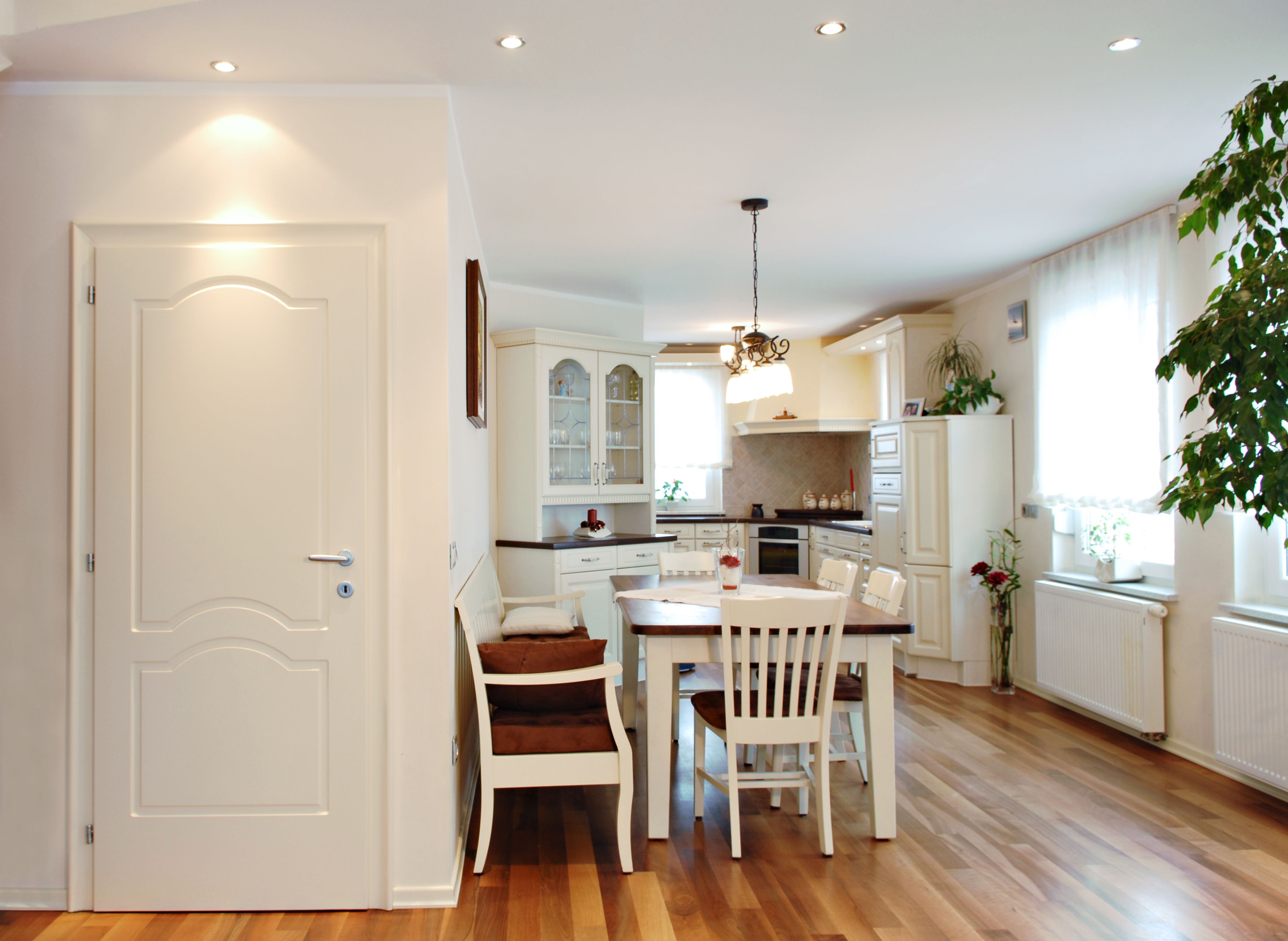 Porte d'intérieur blanche classique avec une poignée montée sur rosace
