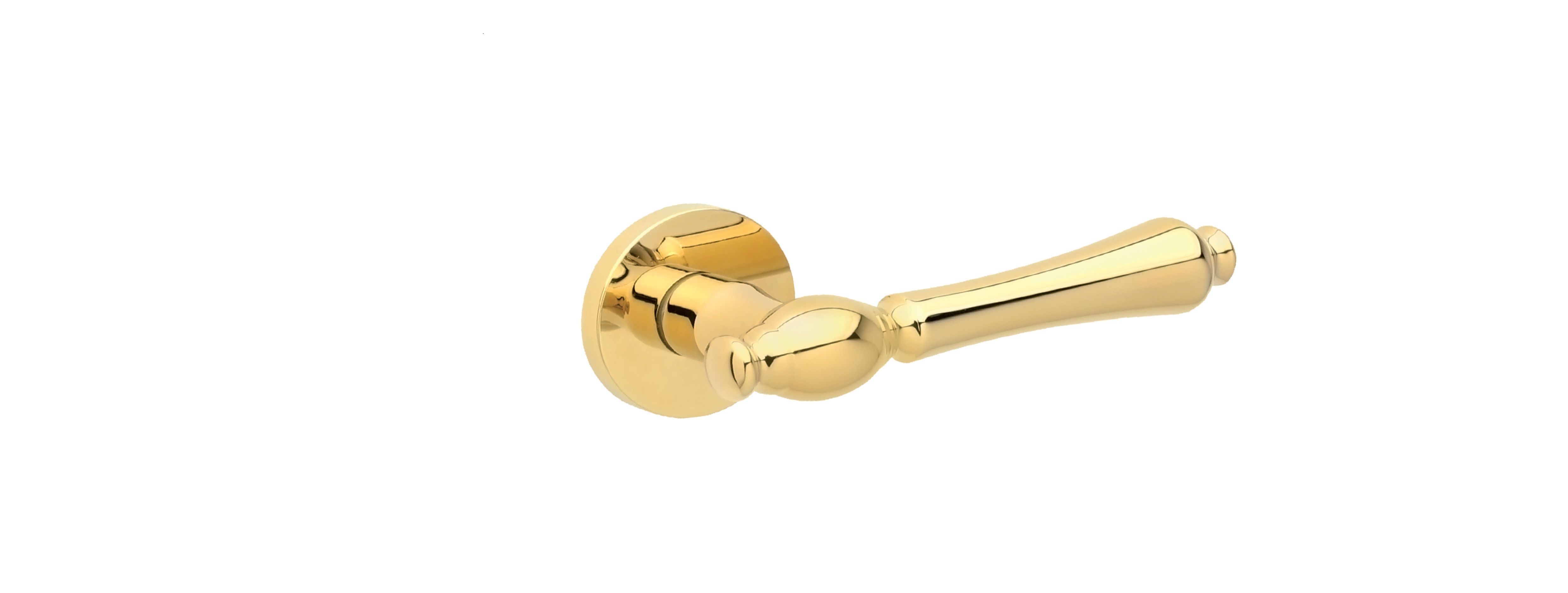 Poignée de porte design de couleur or sur une plaque ronde de style rétro pour une salle de bain stylée