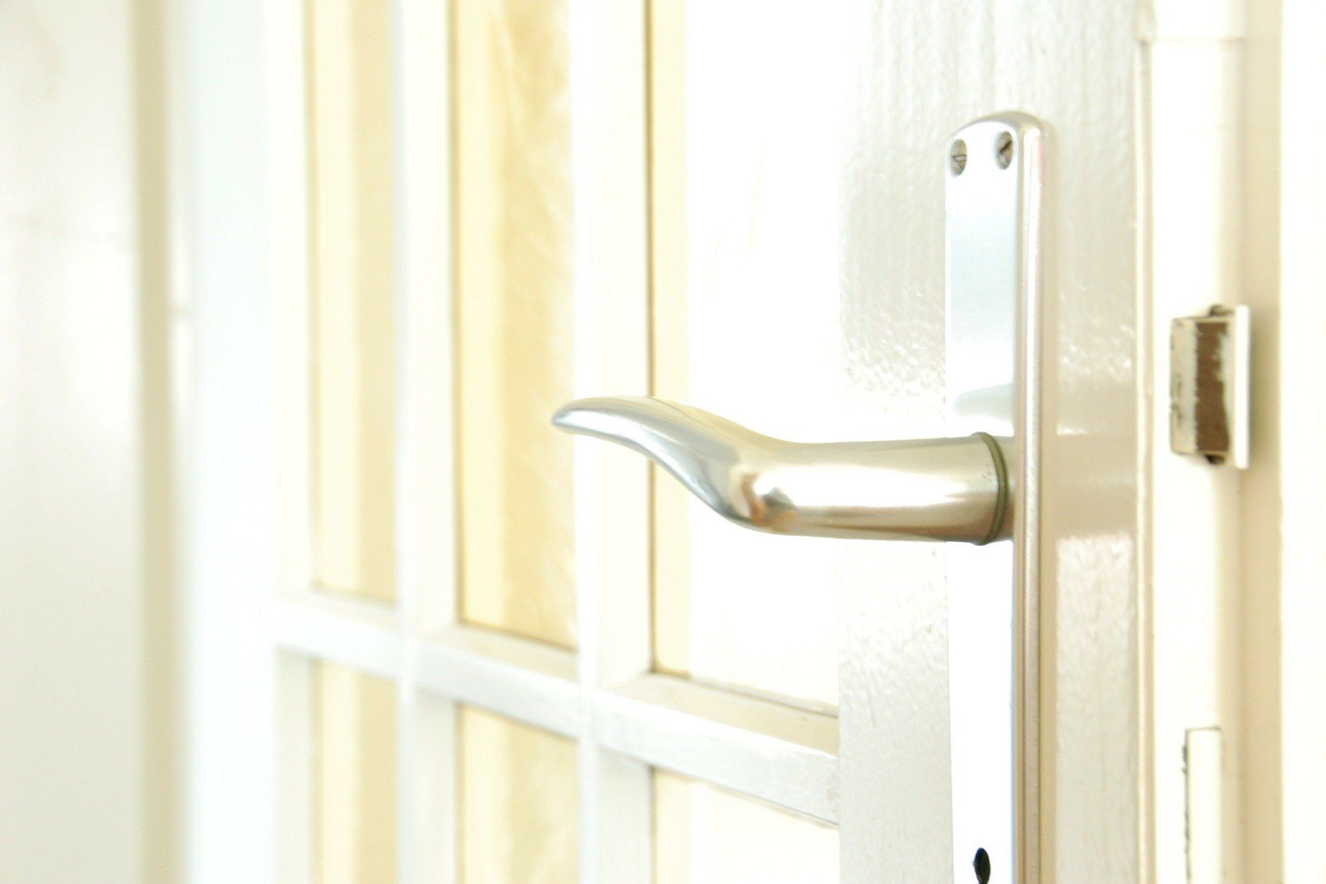 Poignée de porte sur plaque longitudinale de couleur chrome poli