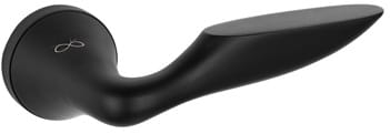 Poignée de porte noire matte sur une plaque ronde cachée, une béquille originale et très futuriste pour un intérieur moderne et tendance