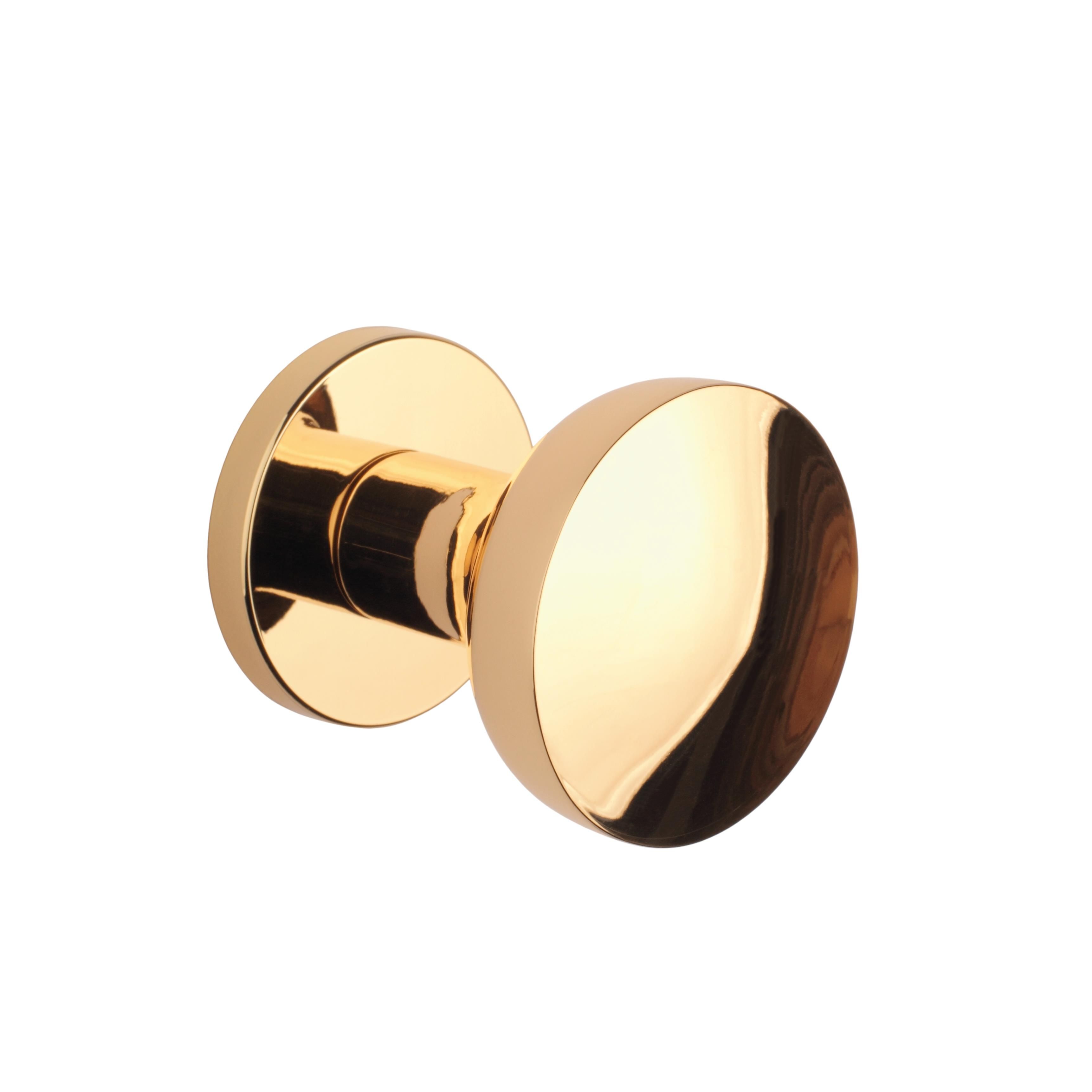 bouton de porte design en or sur une plaque ronde