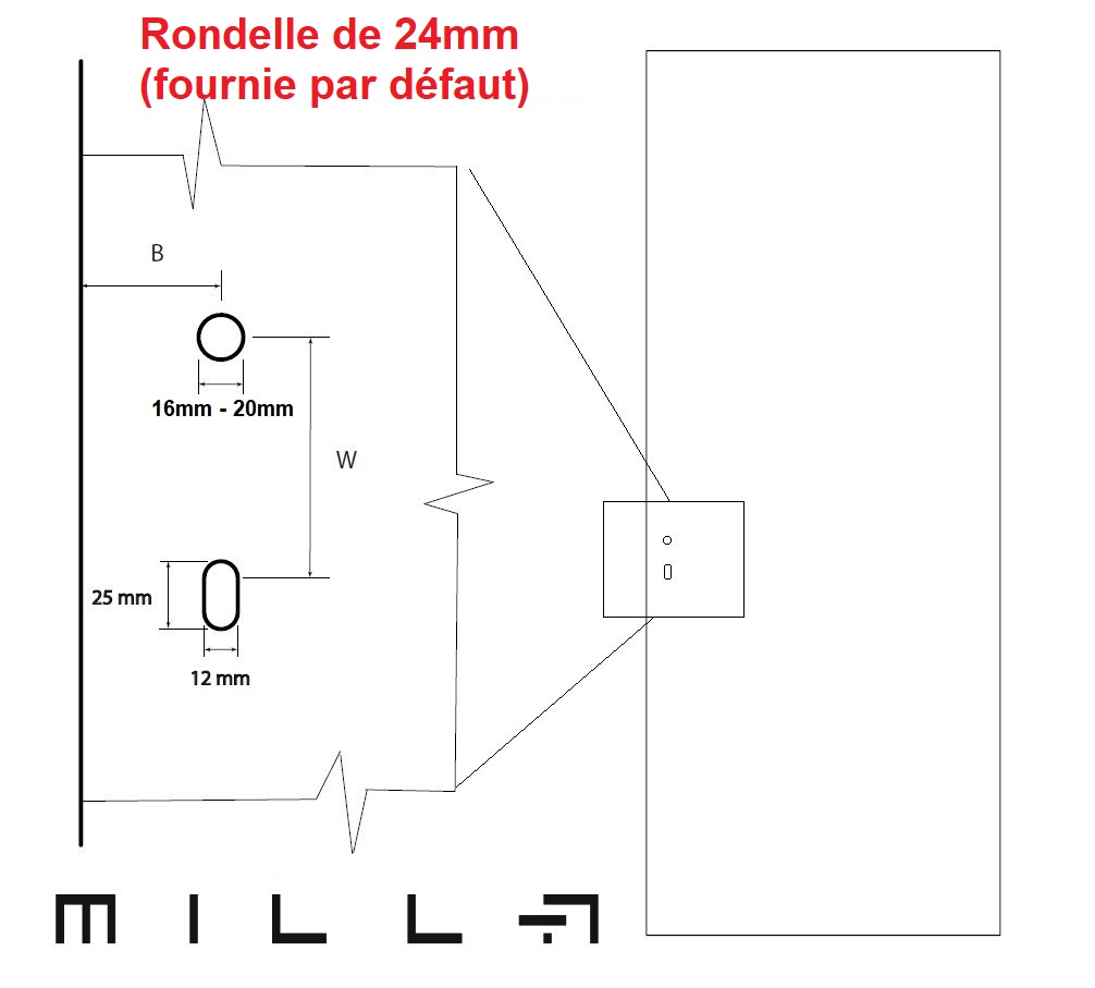 Dessin technique Verum poignées de porte avec rondelle 24mm