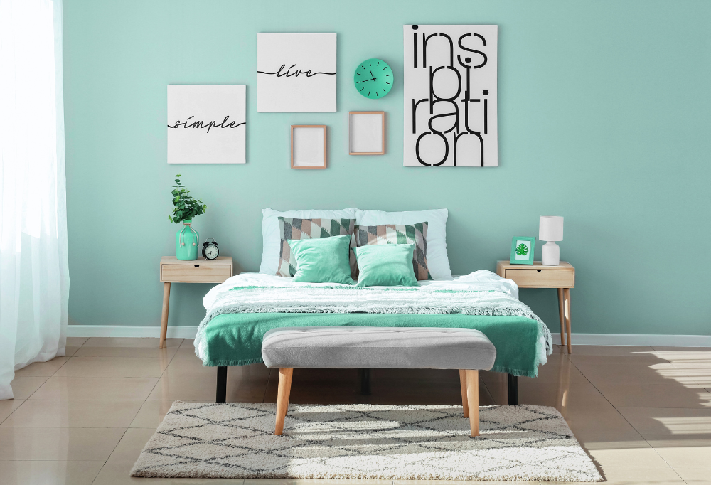 Chambre élégante et moderne en vert pastel